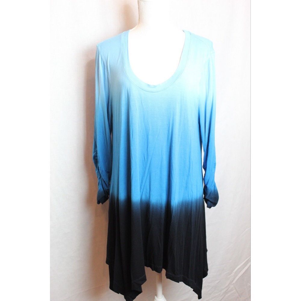 Philosophy Ombre Blue Long Tunic Shirt Womens Size XXL 3/4 Sleeve‎ Rayon Spandex
